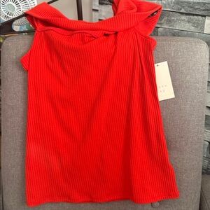 A New Day Red Ribbed Off Shoulder Tee